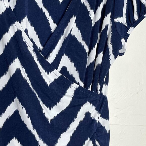 INC International Concepts Chevron Print Faux‎ Wrap Dress Blue White Size Large - Picture 4 of 10